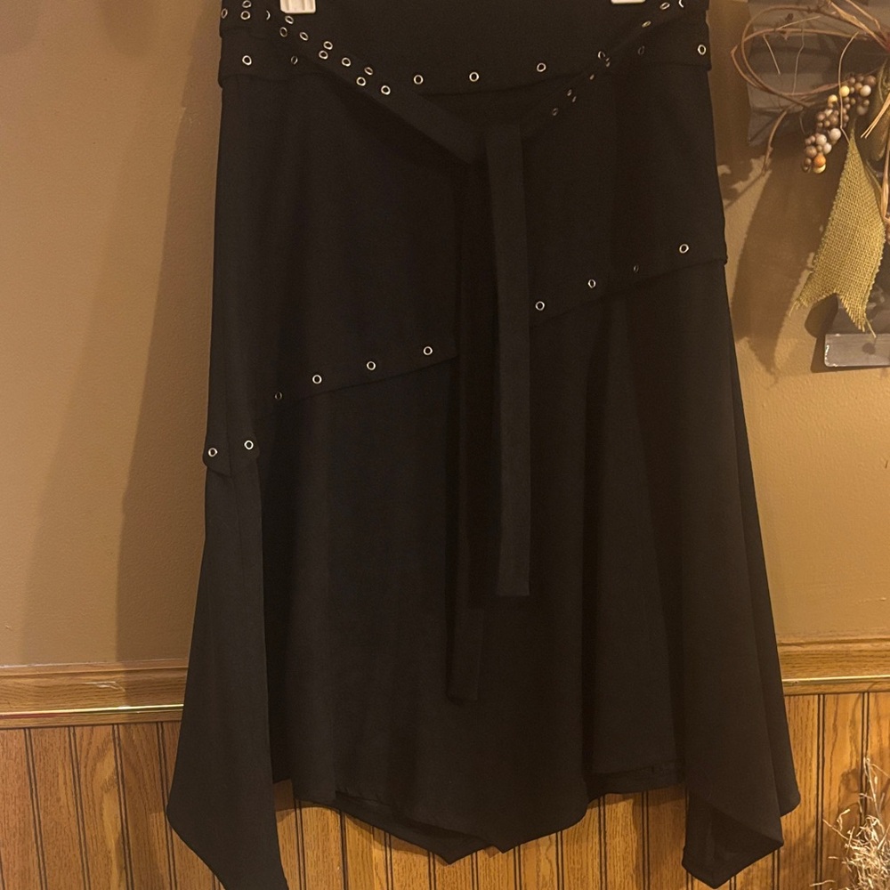 SIZE 10, BAMBO TRADERS , Black Eyelet-Trim Handkerchief Hem Skirt